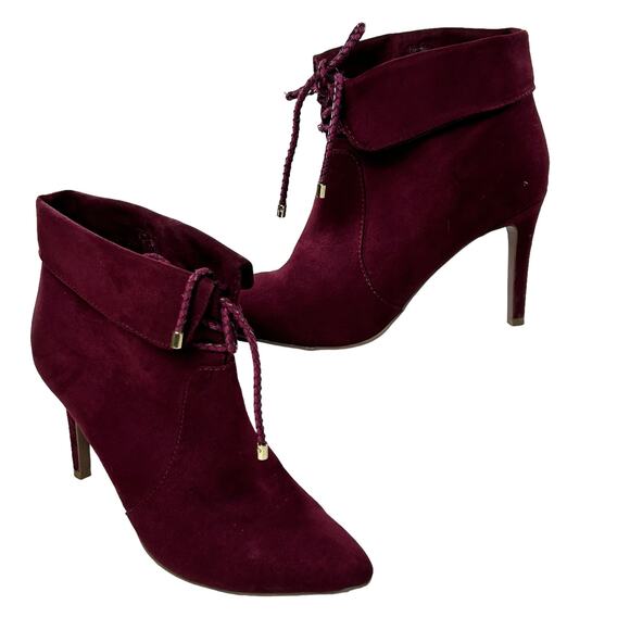 Dolcetta Booties Size 7 M Britton Stiletto Burgundy Red Suede Ankle Tie (Flaws) - Picture 3 of 10